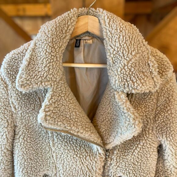 H&M Divided Teddy Sherpa Longline Moto Jacket - Picture 8 of 10